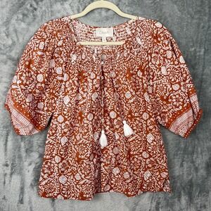 Cleobella Anthropologie Top‎ MEDIUM Button Up Organic Cotton Puff Sleeve Blouse